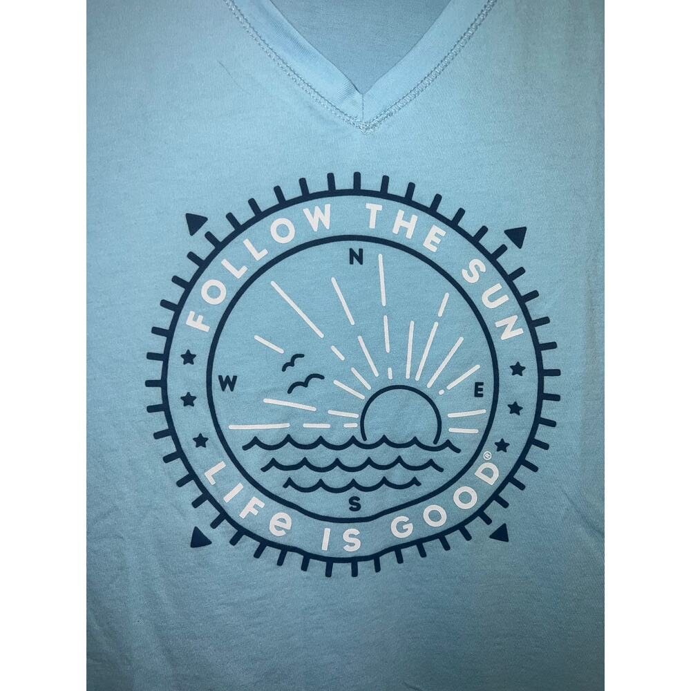 Womens Life Is Good Beach Shirt Follow The Sun Light Blue Top Tee Women Large - Picture 3 of 7